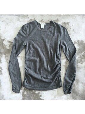 OSCAR DE LA RENTA Gray Cashmere Ruched Sweater Size XS